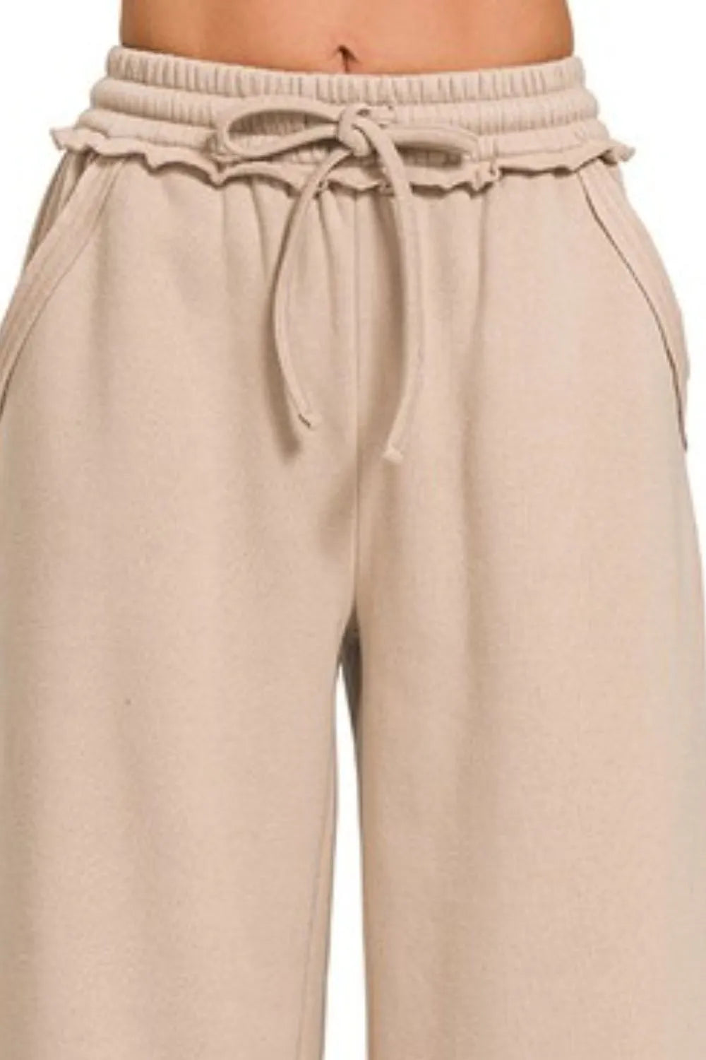 Zenana Fleece Exposed Seam Wide Leg Sweatpants - Women Pants by Trendsi | Available at Handbags Specialist Headquarter