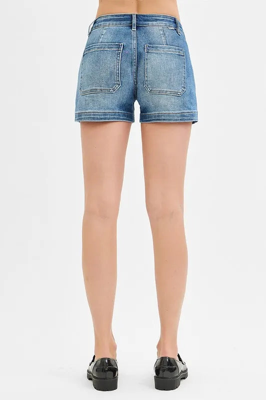 RISEN Low Rise Patched Pocket Shorts - Women / Jeans & Denim by Trendsi | Available at Handbags Specialist Headquarter