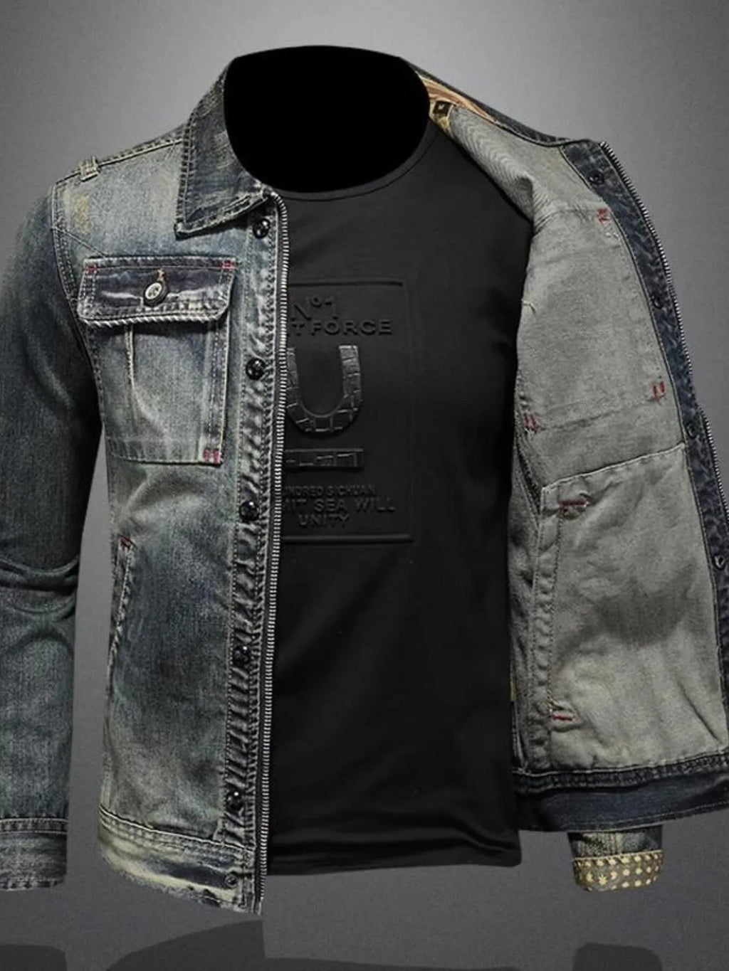 Men's Plus Size Vintage Washed Zip Up Denim Jacket - Men's jackets by Trendsi | Available at Handbags Specialist Headquarter