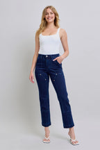 Judy Blue Full Size Hw Work Wear Knee Patch Straight Jeans Plus Size - Women / Jeans & Denim by Trendsi | Available at Handbags Specialist Headquarter
