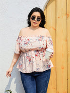 Plus Size Frill Printed Flutter Sleeve Blouse - Plus Size Shirts by Trendsi | Available at Handbags Specialist Headquarter