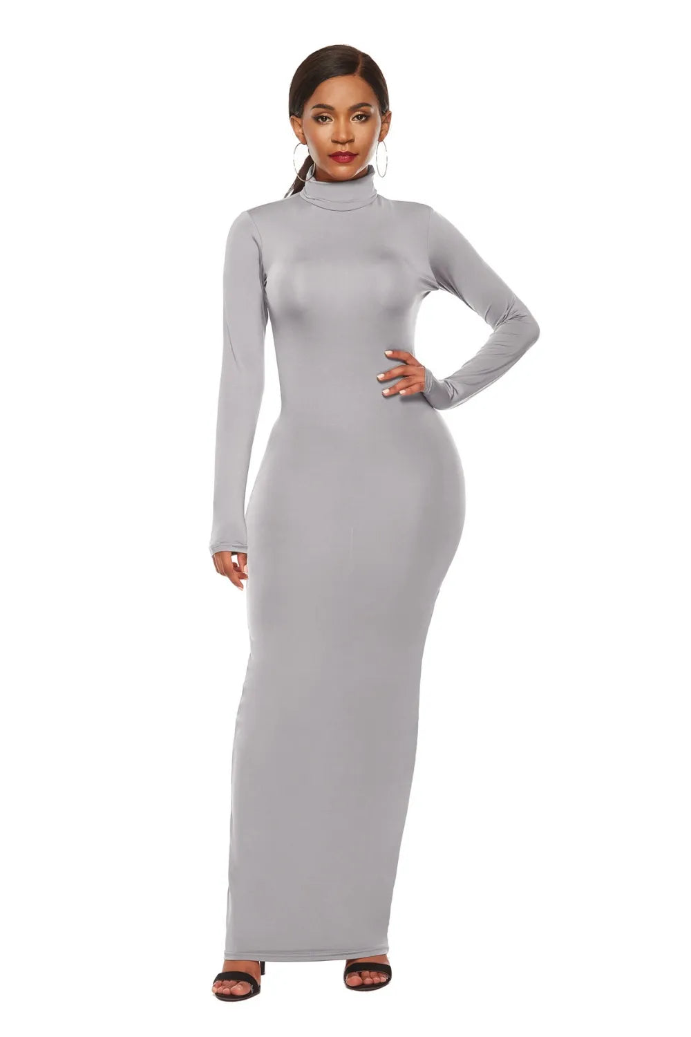 Mock Neck Long Sleeve Maxi Slim Dress - Maxi Dress by Trendsi | Available at Handbags Specialist Headquarter