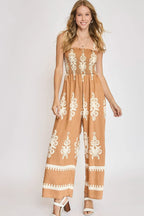 Umgee Full Size Smocked Printed Wide Leg Jumpsuit Plus Size - Dresses by Trendsi | Available at Handbags Specialist Headquarter