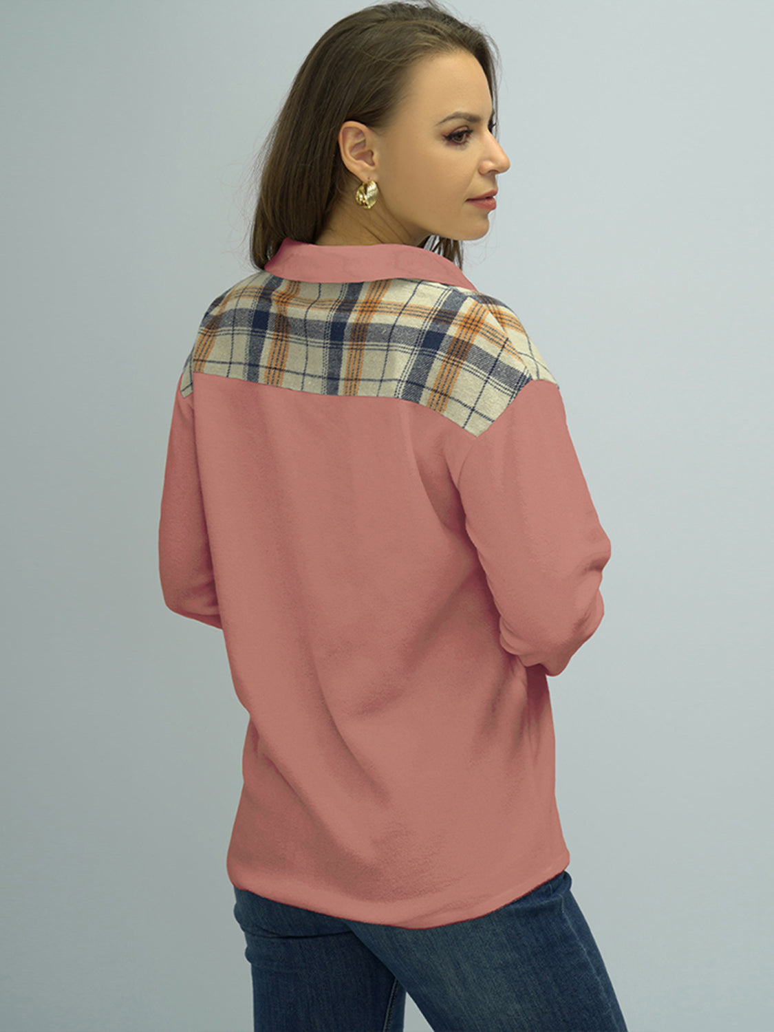 Shiny Plaid Button Down Shirt - Women's Down Shirt Tops by Trendsi | Available at Handbags Specialist Headquarter