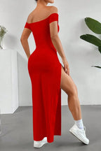 Off Shoulder Slit Maxi Dress - Maxi Dress by Trendsi | Available at Handbags Specialist Headquarter