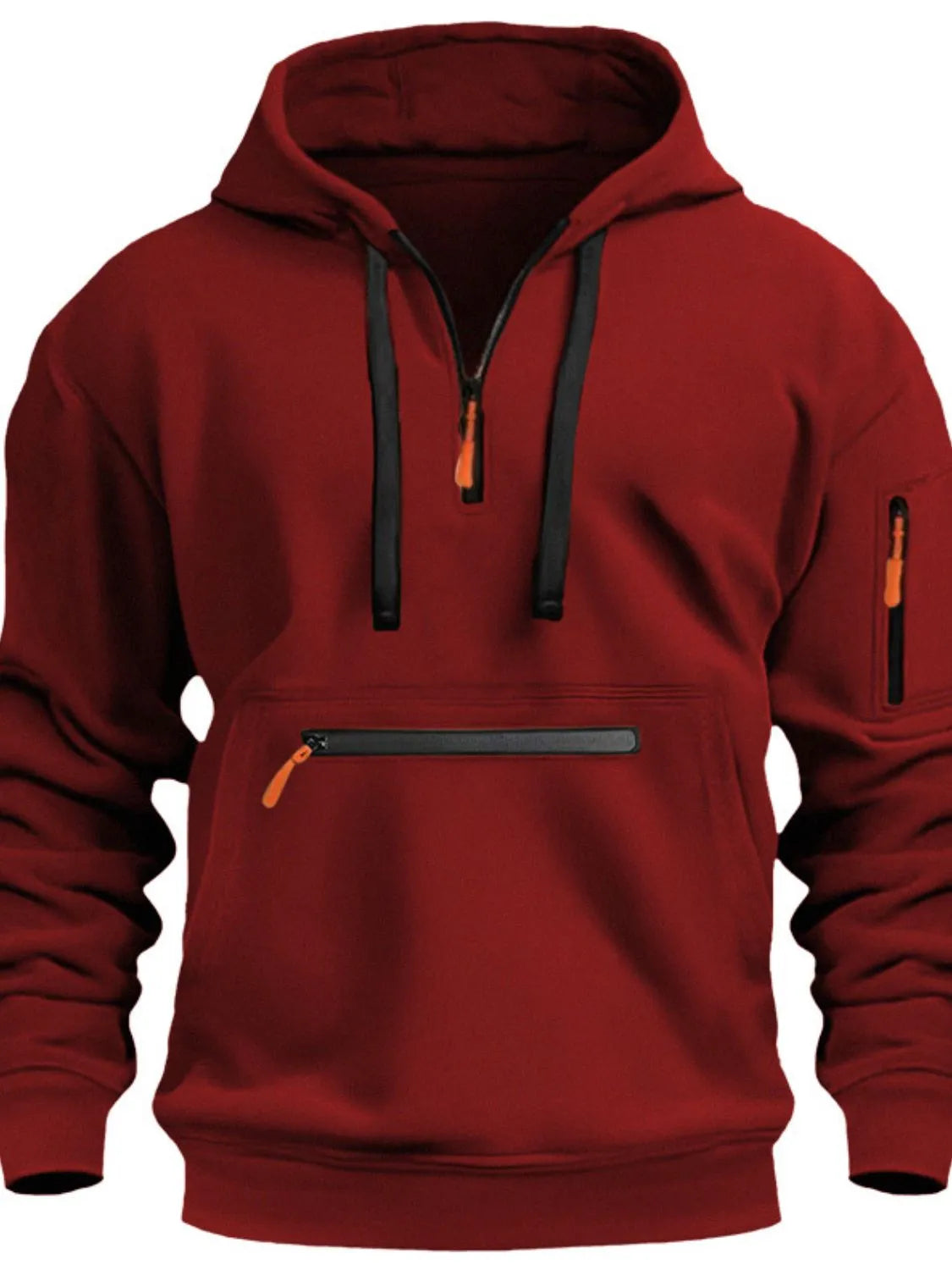 Men's Full Drawstring Half Zip Hoodie Plus Size - Men's Sweatshirts by Trendsi | Available at Handbags Specialist Headquarter