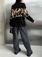 Leopard Color Block Round Neck Sweater - Tops by Trendsi | Available at Handbags Specialist Headquarter