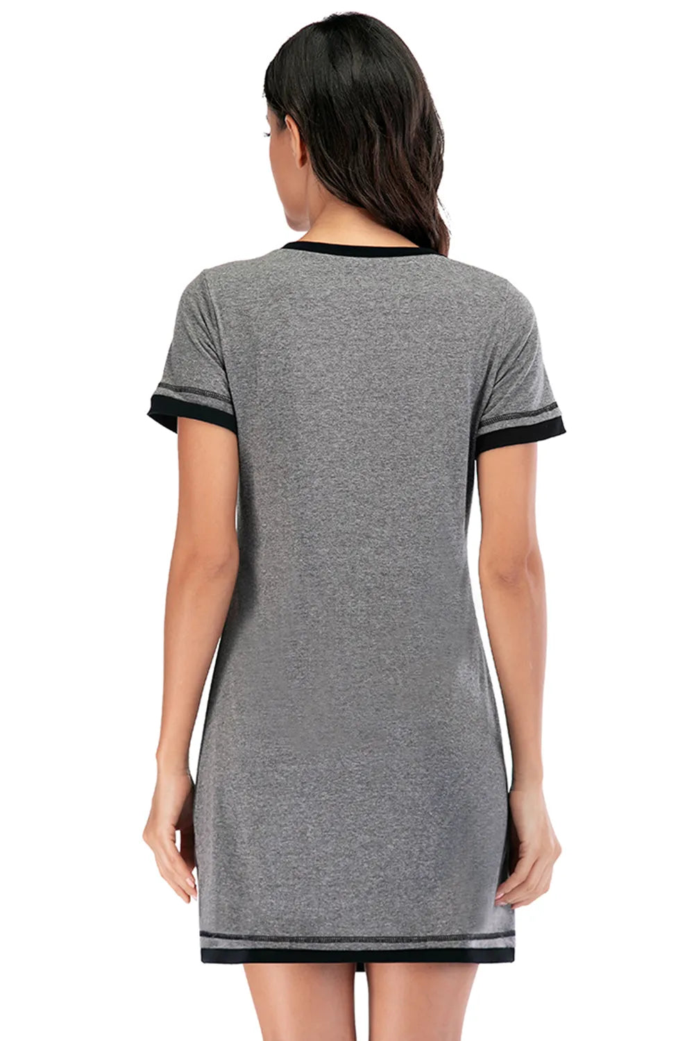 Contrast Trim Short Sleeve Lounge Dress - Sleepwear by Trendsi | Available at Handbags Specialist Headquarter