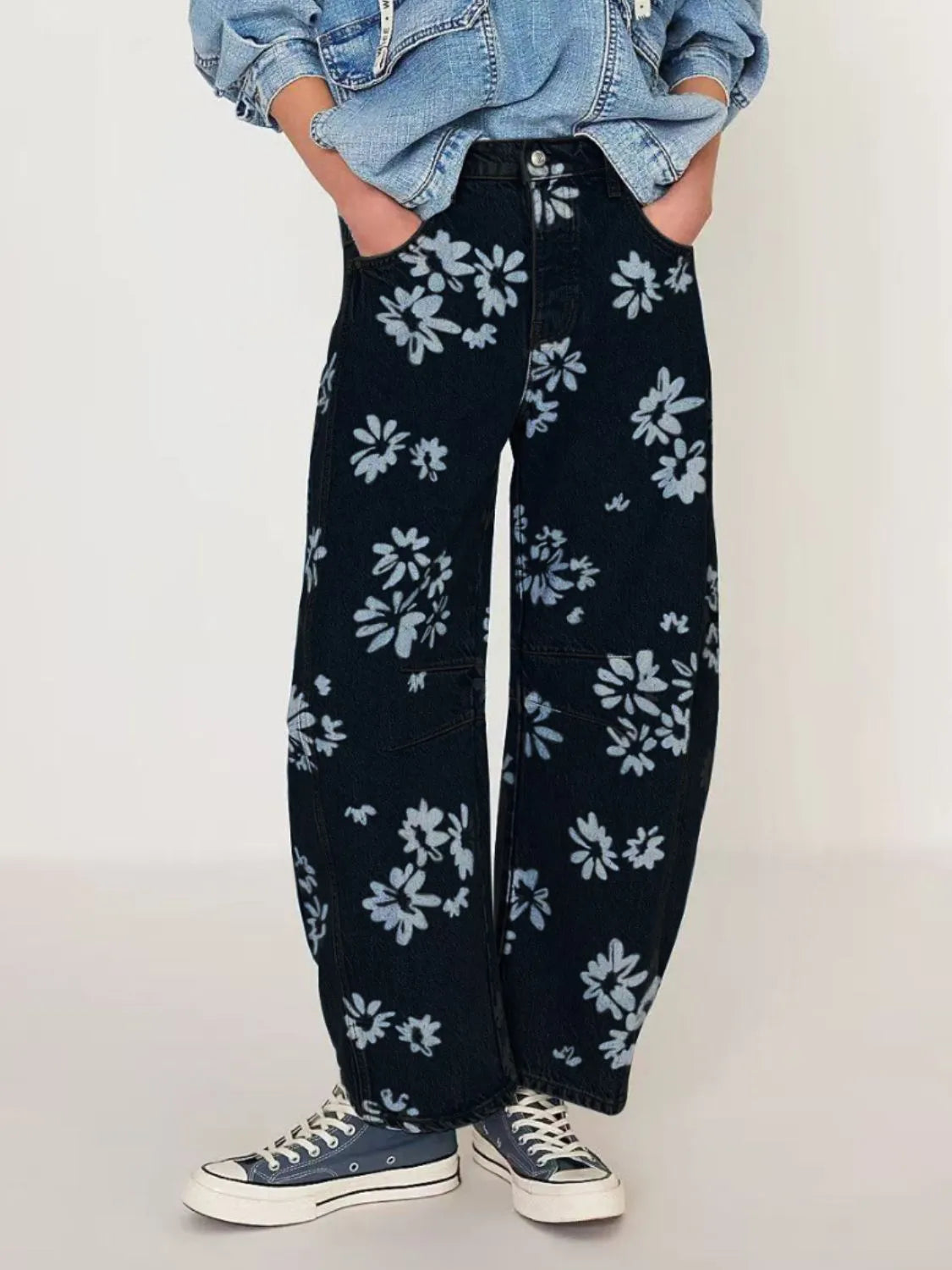 Printed Wide Leg Jeans - Women / Jeans & Denim by Trendsi | Available at Handbags Specialist Headquarter
