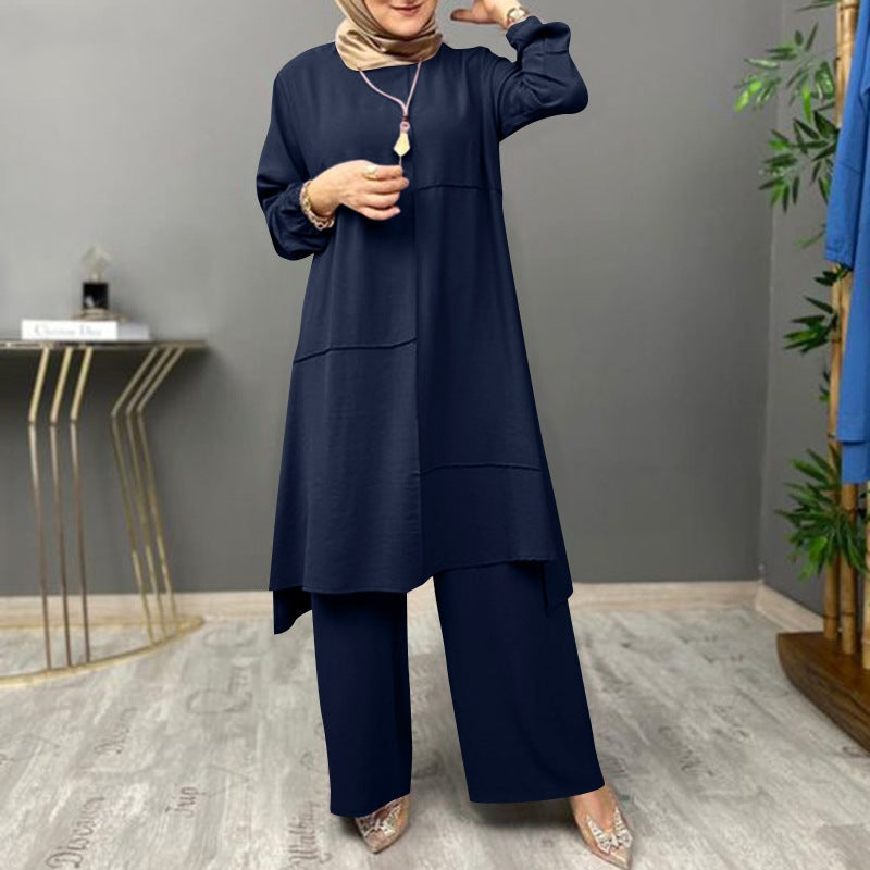 AsymCurve Set: Plus Size Top & Wide-Leg Pants