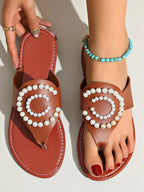 Pearl Embellished Flat Sandals - Women Sandals by Trendsi | Available at Handbags Specialist Headquarter