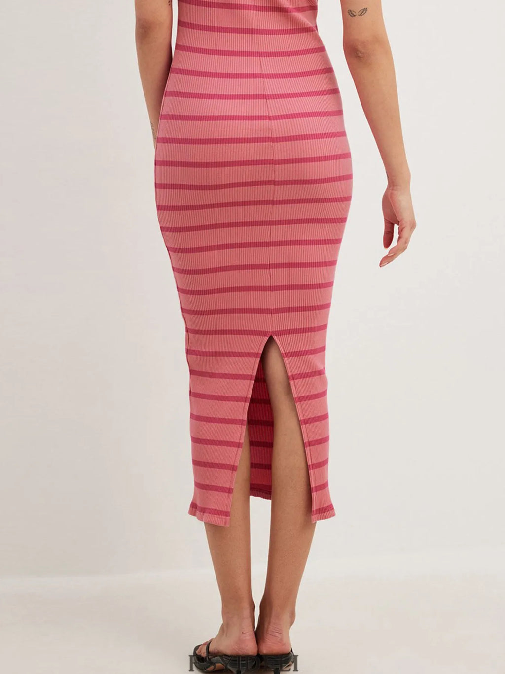 Slit Back Striped Strapless Bodycon Midi Dress - Maxi Dress by Trendsi | Available at Handbags Specialist Headquarter