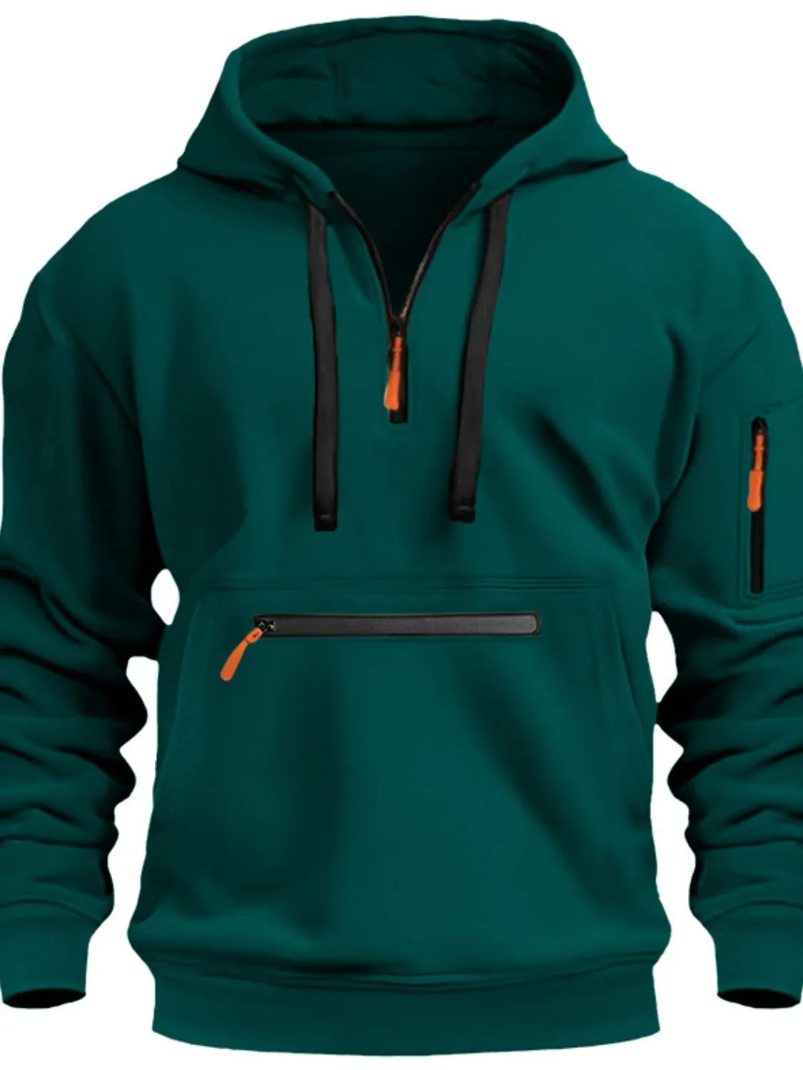 Men's Full Drawstring Half Zip Hoodie Plus Size - Men's Sweatshirts by Trendsi | Available at Handbags Specialist Headquarter