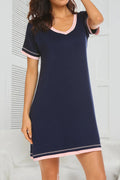 Contrast Trim Short Sleeve Lounge Dress - Sleepwear by Trendsi | Available at Handbags Specialist Headquarter