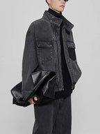 Men's Plus Size Washed Zip Up Denim Jacket - Men's jackets by Trendsi | Available at Handbags Specialist Headquarter