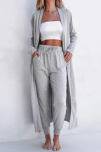 Open Front Long Sleeve Cardigan and Pants Lounge Set - Sleepwear by Trendsi | Available at Handbags Specialist Headquarter