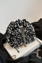 Sequin Chain Drawstring Bucket Bag - Crossbody Bag by Trendsi | Available at Handbags Specialist Headquarter