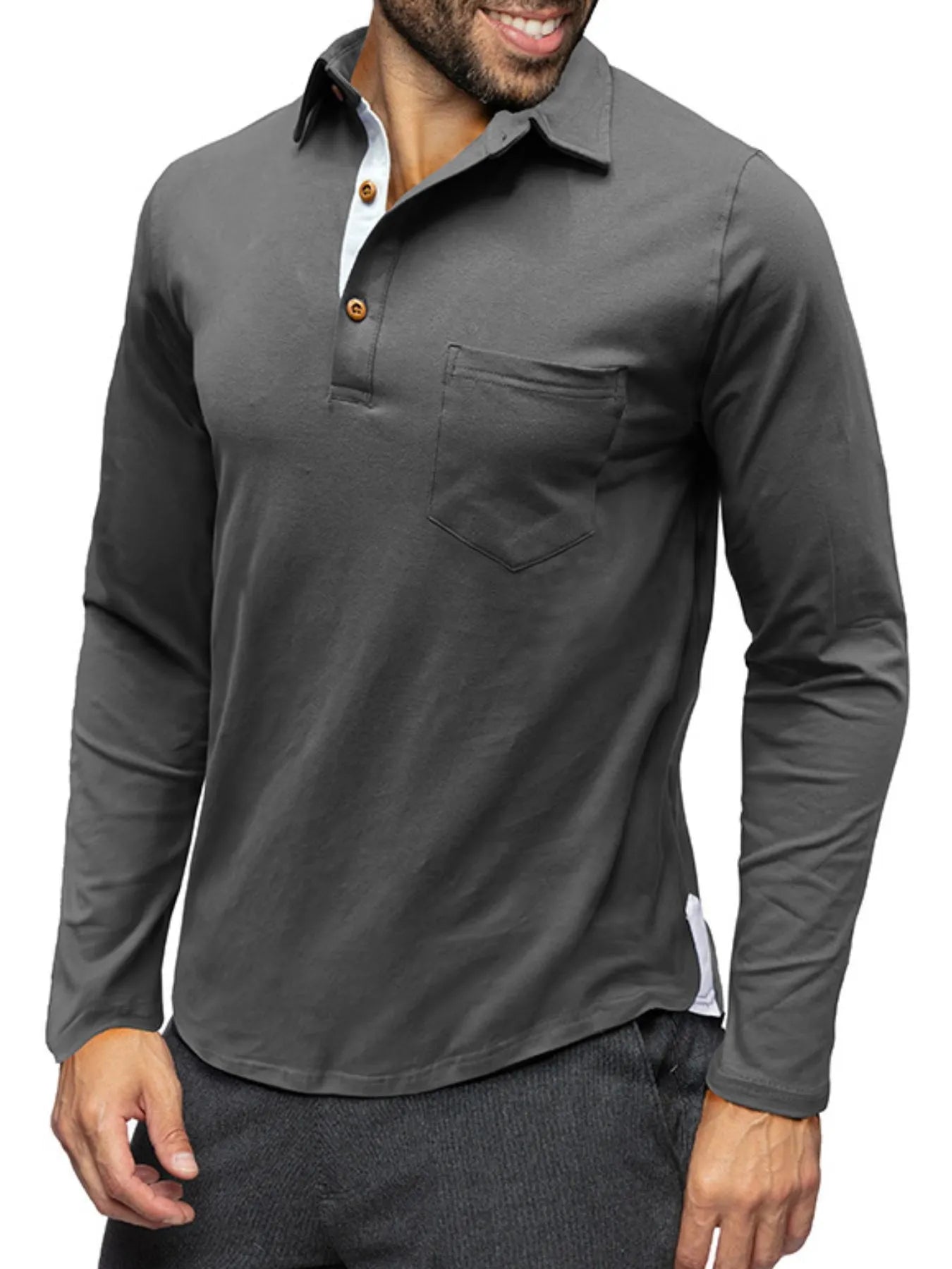 Men's Long Sleeve Polo Shirt with Chest Pocket - Men's Polo shirt by Trendsi | Available at Handbags Specialist Headquarter