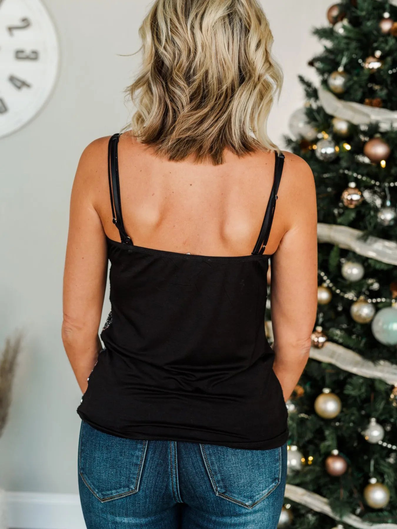 Sequined V-Neck Cami Top - Tops by Trendsi | Available at Handbags Specialist Headquarter