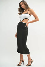 MABLE Ribbed Knit Color Block Cutout Midi Dress - Maxi Dress by Trendsi | Available at Handbags Specialist Headquarter