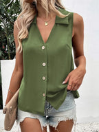 Full Size Johnny Collar Button Down Tank Plus Size - Dresses by Trendsi | Available at Handbags Specialist Headquarter