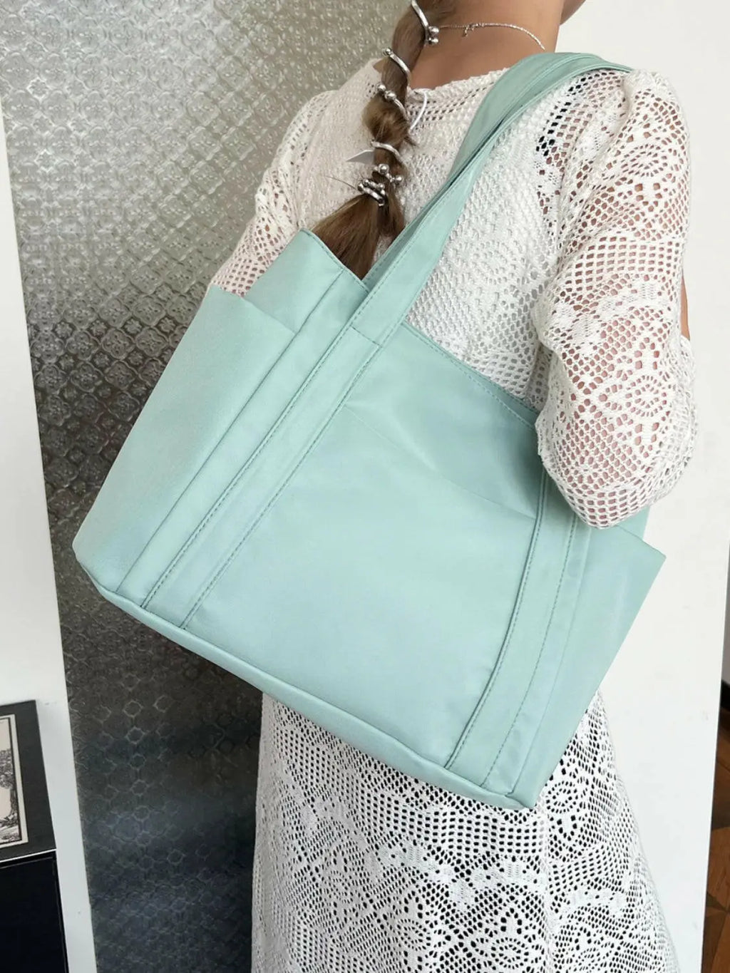 Oxford Cloth Tote Bag with Zipper - Tote Bag by Trendsi | Available at Handbags Specialist Headquarter