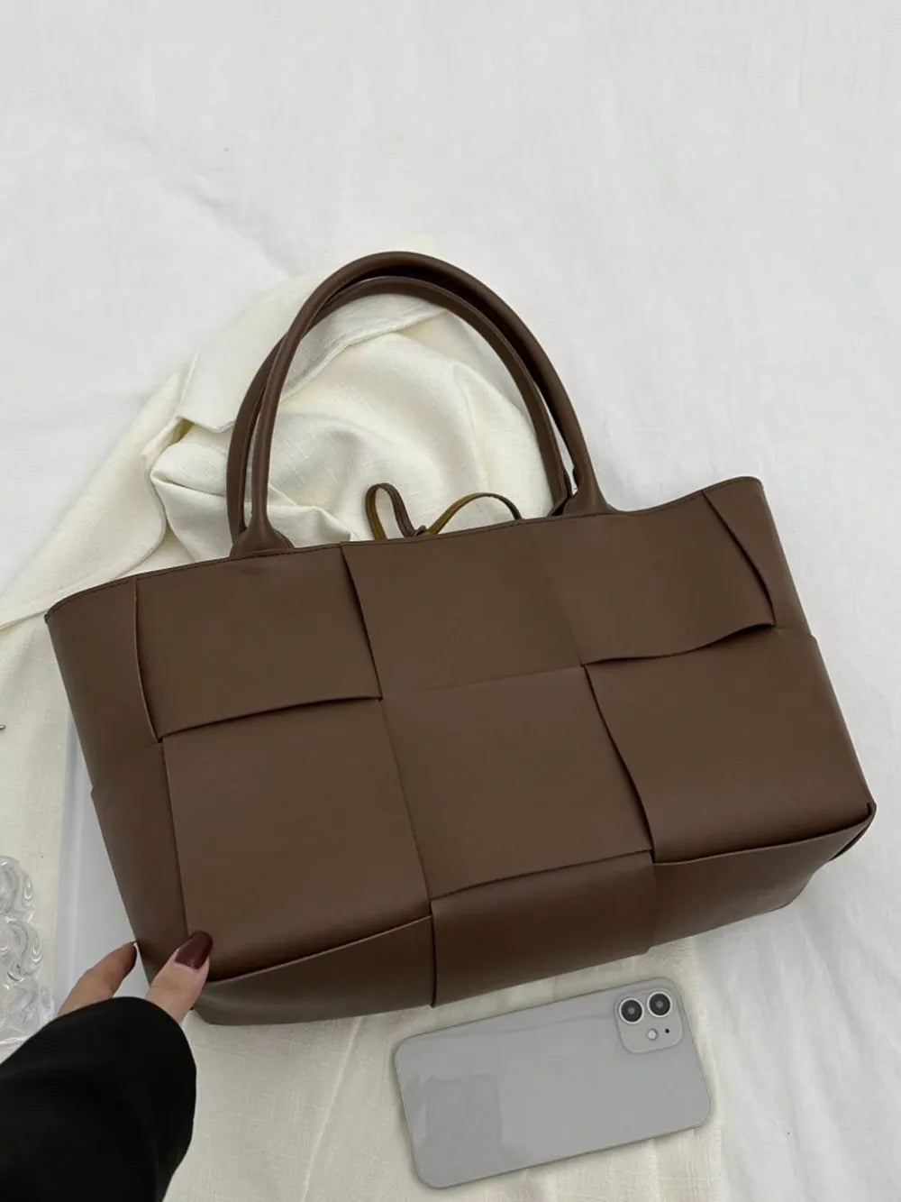 PU Leather Woven Handbag and Clutch Set - handbags by Trendsi | Available at Handbags Specialist Headquarter