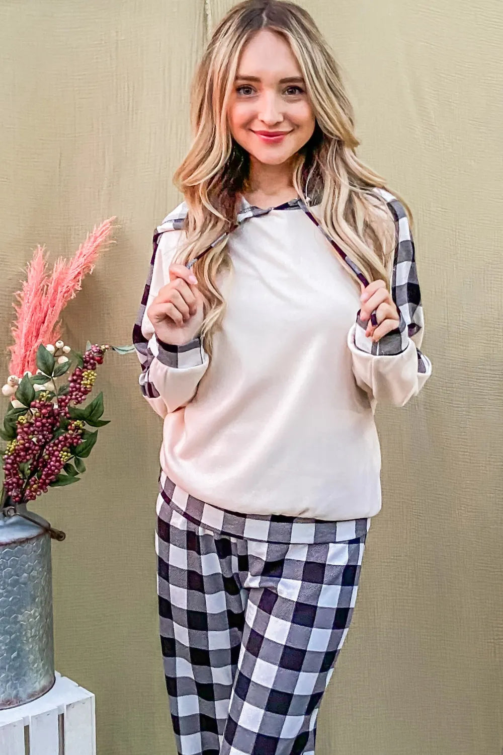 And The Why Drawstring Hooded Top and Plaid Pants Lounge Set - Sleepwear by Trendsi | Available at Handbags Specialist Headquarter