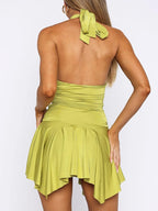 Ruched Halter Neck Bodycon Mini Dress - Maxi Dress by Trendsi | Available at Handbags Specialist Headquarter