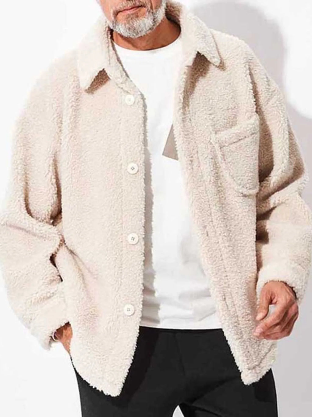 Men's Full Size Button Up Drop Shoulder Sherpa Jacket Plus Size - Men's jackets by Trendsi | Available at Handbags Specialist Headquarter