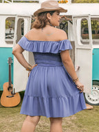 Plus Size Ruffled Smocked Off-Shoulder Mini Dress - Dresses by Trendsi | Available at Handbags Specialist Headquarter