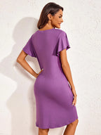 Notched Short Sleeve Lounge Dress - Sleepwear by Trendsi | Available at Handbags Specialist Headquarter