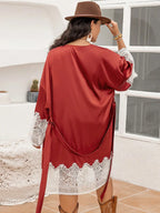 Plus Size Lace Patchwork Tie Front Robe - Sleepwear by Trendsi | Available at Handbags Specialist Headquarter