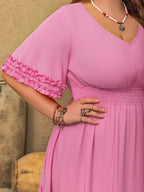 Plus Size V-Neck Half Sleeve Maxi Dress - Dresses by Trendsi | Available at Handbags Specialist Headquarter