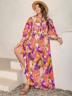 Plus Size Printed Tie Neck Maxi Dress - Dresses by Trendsi | Available at Handbags Specialist Headquarter