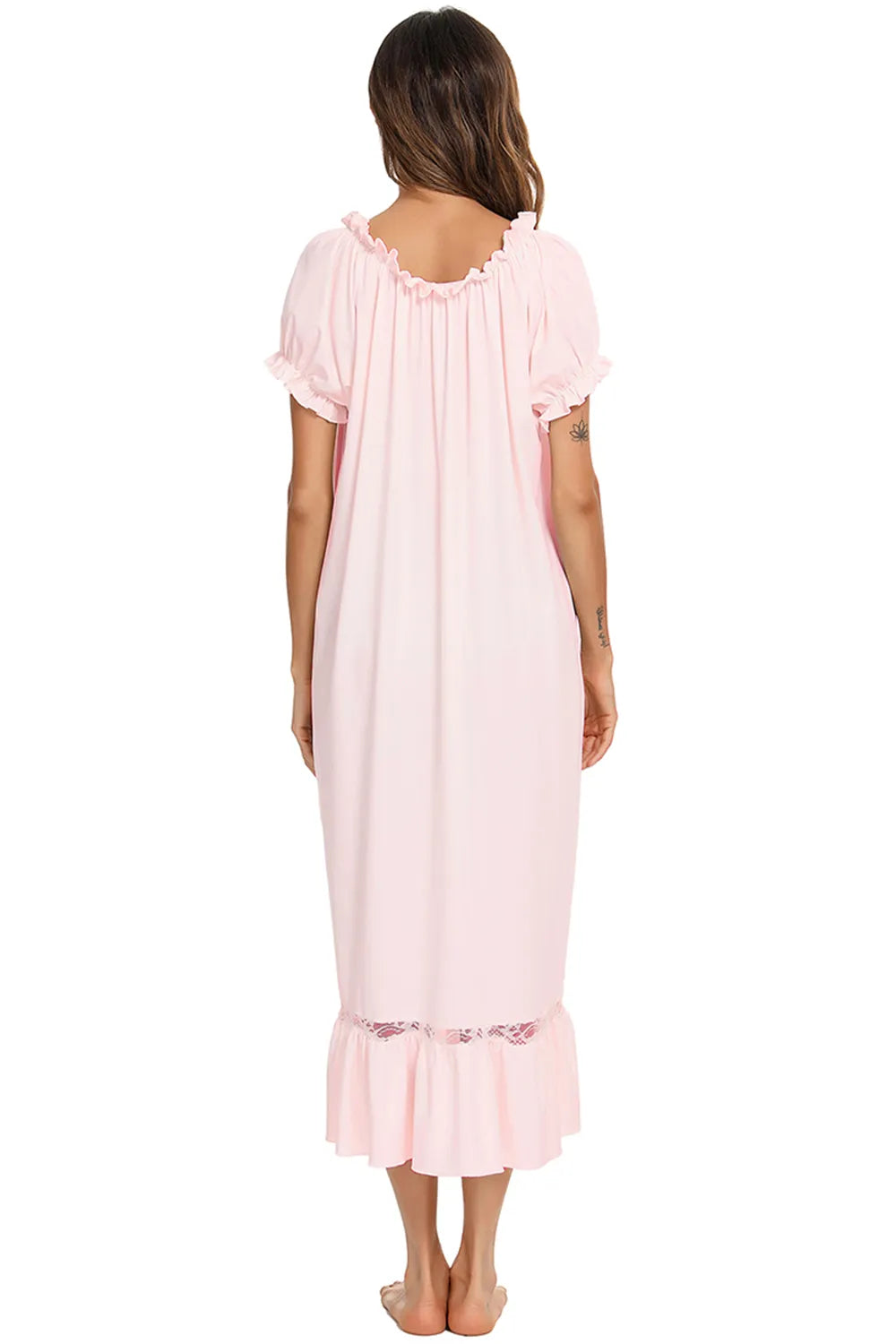 Lace Detail Short Sleeve Lounge Dress - Sleepwear by Trendsi | Available at Handbags Specialist Headquarter