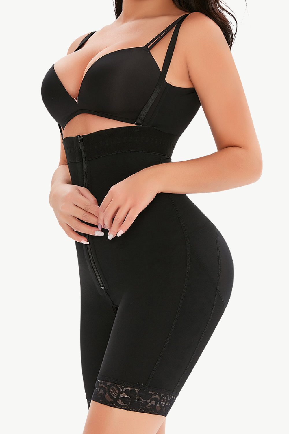 Full Size Lace Detail Zip-Up Under-Bust Shaping Bodysuit - Bottoms by Trendsi | Available at Handbags Specialist Headquarter