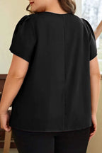 Plus Size Round Neck Short Sleeve Blouse - Plus Size Shirts by Trendsi | Available at Handbags Specialist Headquarter