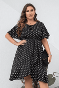 Plus Size Polka Dot Flutter Sleeve Dress - Dresses by Trendsi | Available at Handbags Specialist Headquarter