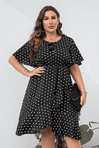 Plus Size Polka Dot Flutter Sleeve Dress - Dresses by Trendsi | Available at Handbags Specialist Headquarter