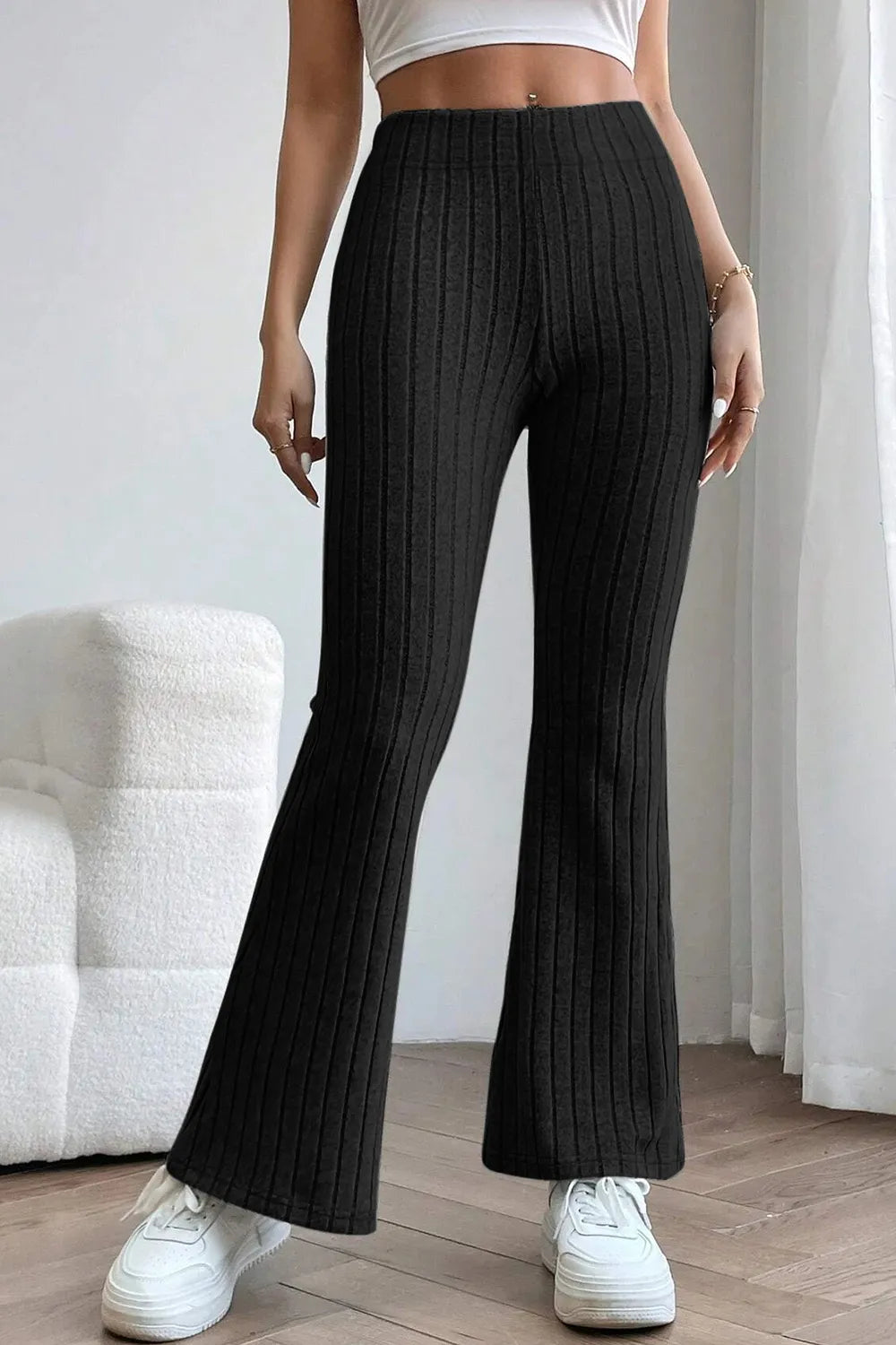 Basic Bae Full Size Ribbed High Waist Flare Pants - Women Pants by Trendsi | Available at Handbags Specialist Headquarter