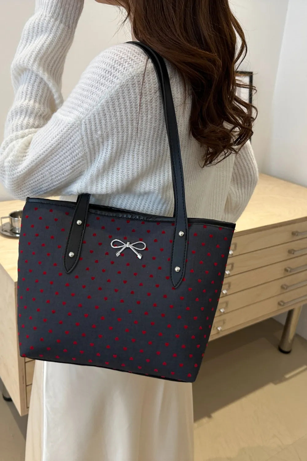 Bow Trim Polyester Tote Bag - Tote Bag by Trendsi | Available at Handbags Specialist Headquarter