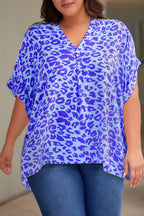 Plus Size Printed Notched Neck Half Sleeve Top - Plus Size Shirts by Trendsi | Available at Handbags Specialist Headquarter