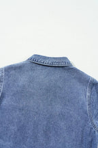 Chest Pocket Front Buttoned Folded Edge Denim Short Sleeve Romper - Women / Jeans & Denim by Trendsi | Available at Handbags Specialist Headquarter