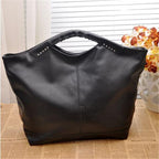 Chic Rivet Black PU Tote – Large Fashion Handbag