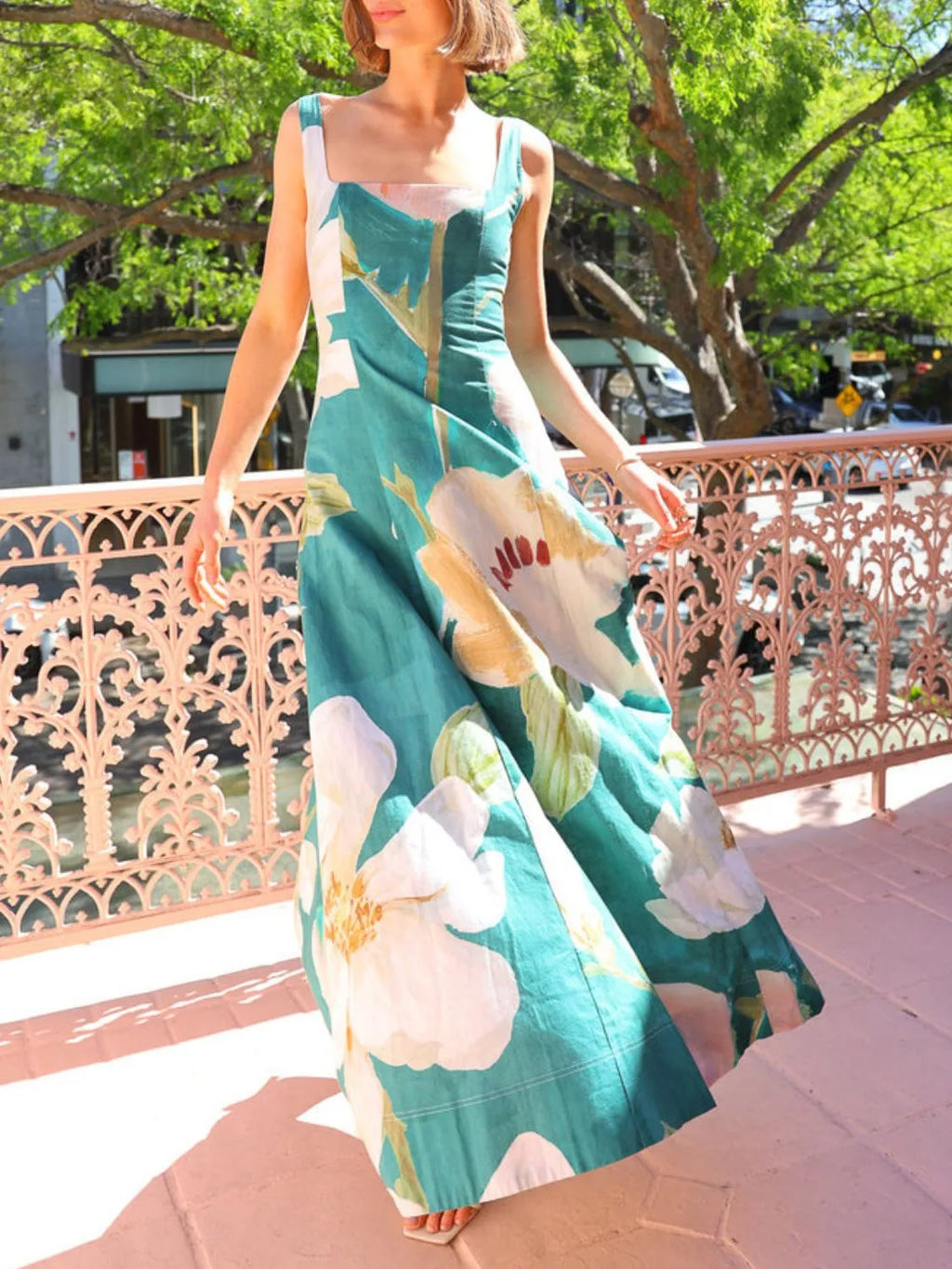 Printed Square Neck Maxi Dress - Maxi Dress by Trendsi | Available at Handbags Specialist Headquarter