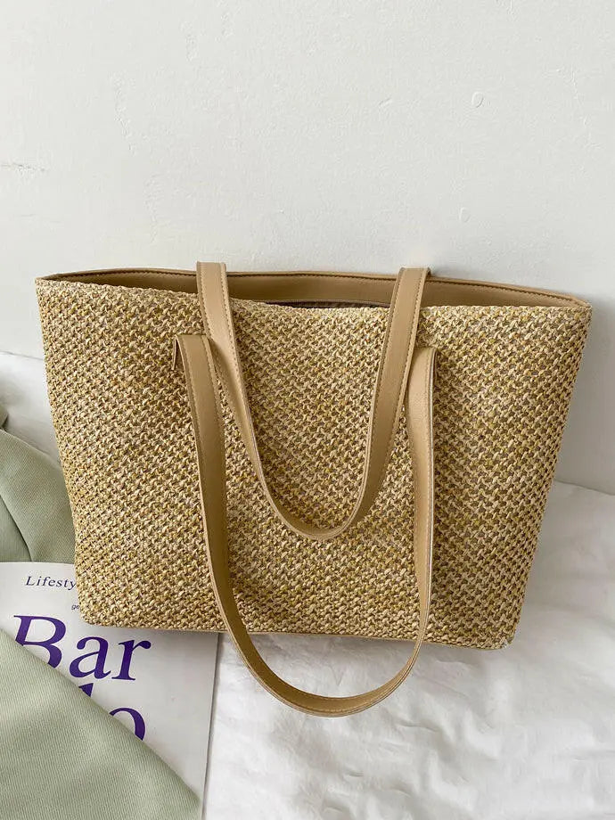 Solid Color Woven Tote Bag - Tote Bag by Trendsi | Available at Handbags Specialist Headquarter
