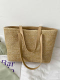 Solid Color Woven Tote Bag - Tote Bag by Trendsi | Available at Handbags Specialist Headquarter