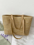 Solid Color Woven Tote Bag - Tote Bag by Trendsi | Available at Handbags Specialist Headquarter