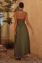 Halter Neck Maxi Dress with Pockets - Maxi Dress by Trendsi | Available at Handbags Specialist Headquarter